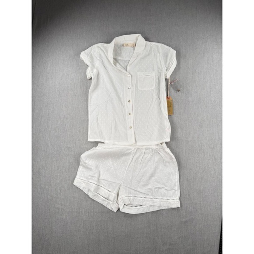 Beacon Cove White Swiss Dot 100% Cotton Pajama Set Shorts Top Lace Trim NWT M